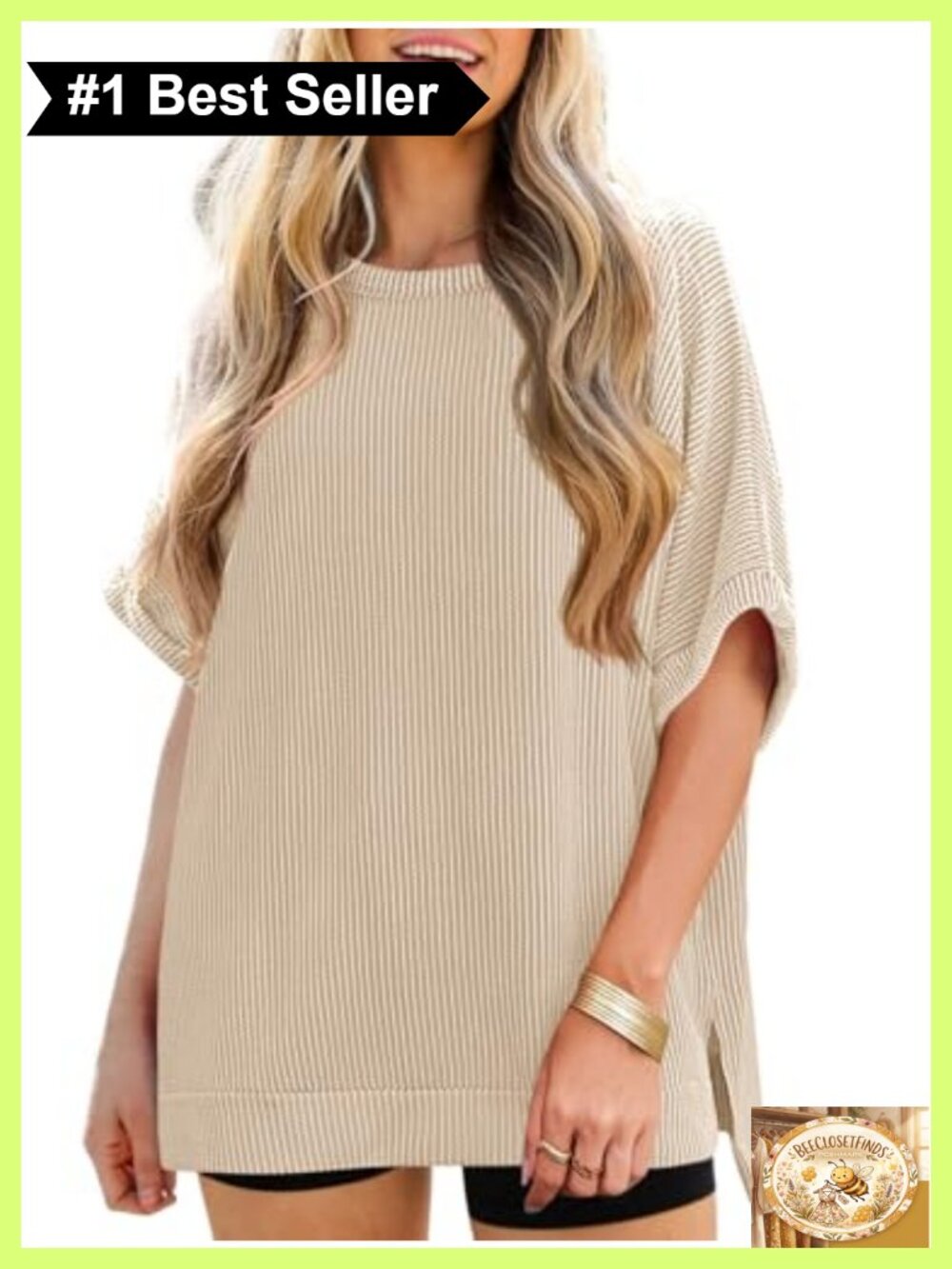 Oversized Ribbed Dolman Sleeve Tunic Tee Short Sleeve Loose Fit T-Shirt